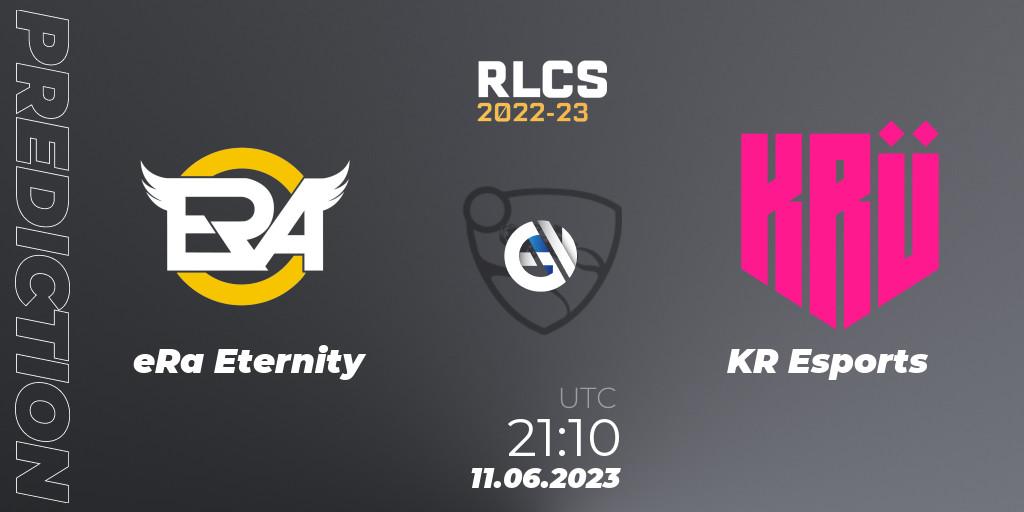 eRa Eternity vs KRÜ Esports: Match Prediction. 11.06.2023 at 21:10, Rocket League, RLCS 2022-23 - Spring: South America Regional 3 - Spring Invitational