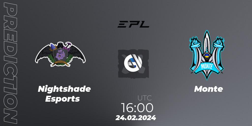 Nightshade Esports vs Monte: Match Prediction. 24.02.24, Dota 2, European Pro League Season 17: Division 2