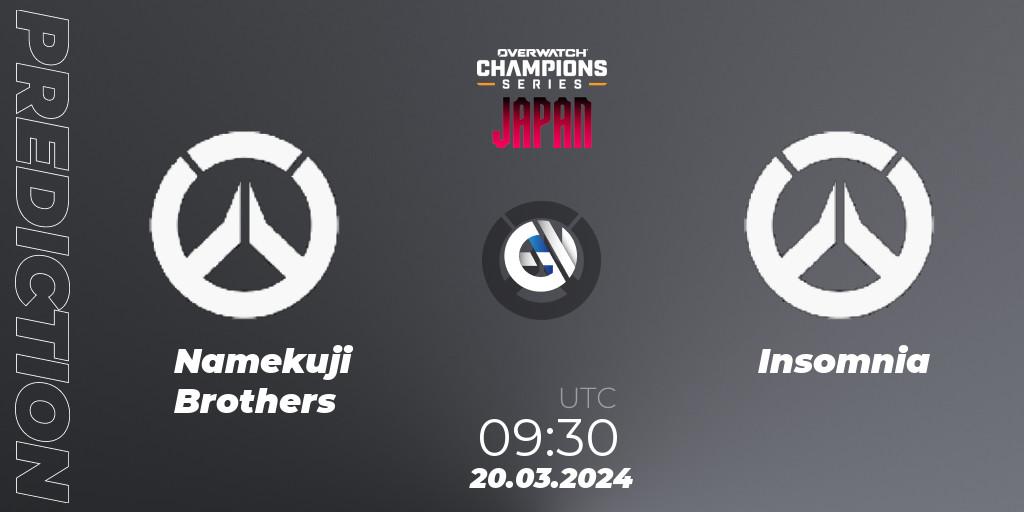 Namekuji Brothers vs Insomnia: Match Prediction. 20.03.2024 at 10:30, Overwatch, Overwatch Champions Series 2024 - Stage 1 Japan