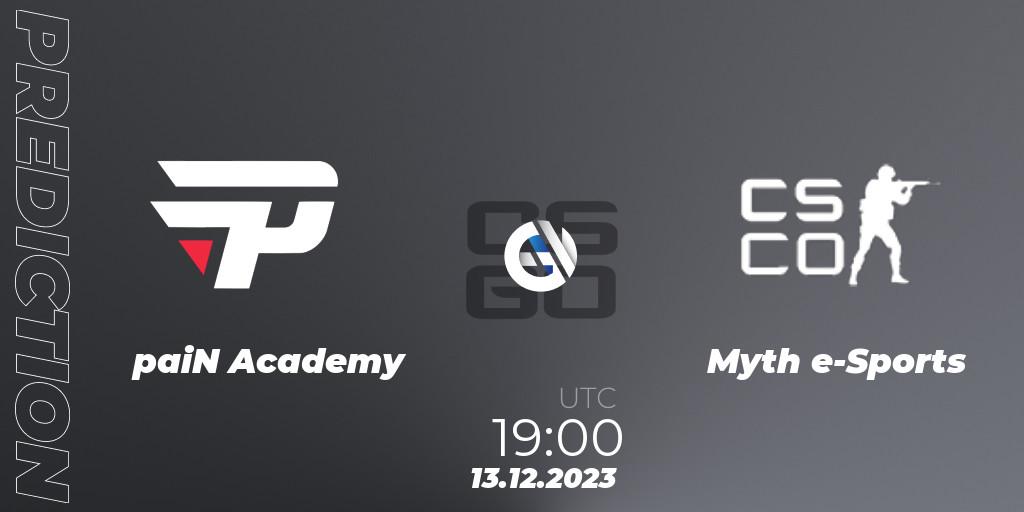 paiN Academy vs Myth e-Sports: Match Prediction. 13.12.2023 at 19:00, Counter-Strike (CS2), Gamers Club Liga Série A: December 2023