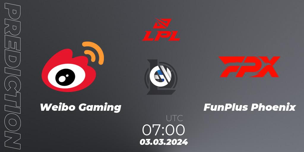 Weibo Gaming vs FunPlus Phoenix: Match Prediction. 03.03.24, LoL, LPL Spring 2024 - Group Stage