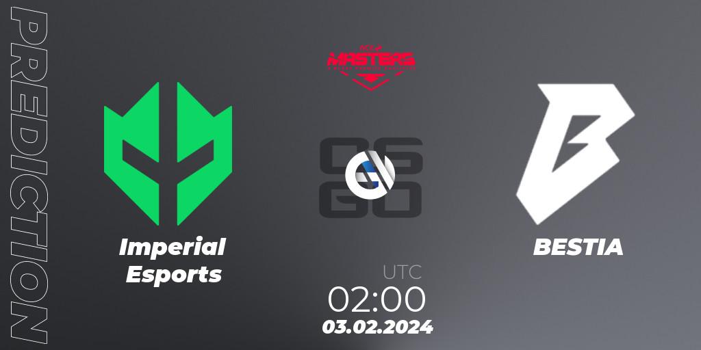 Imperial Esports vs BESTIA: Match Prediction. 03.02.2024 at 01:55, Counter-Strike (CS2), ACE South American Masters Spring 2024 - A BLAST Premier Qualifier