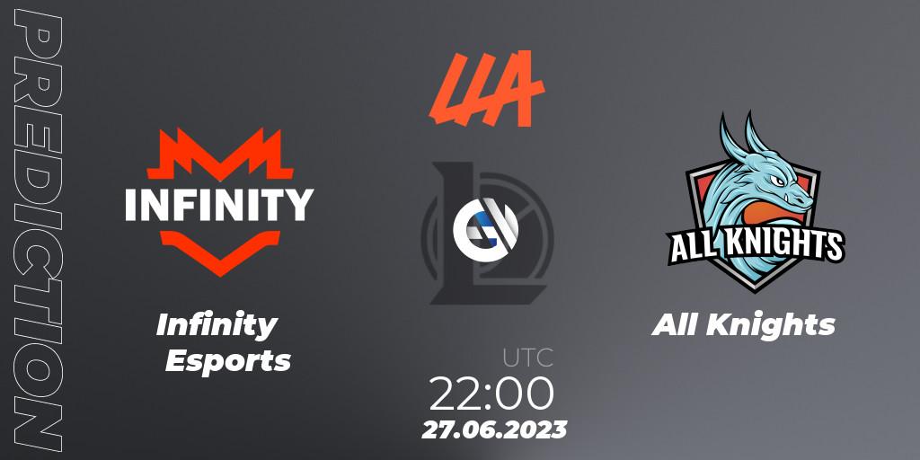 Infinity Esports vs All Knights: Match Prediction. 27.06.2023 at 22:00, LoL, LLA Closing 2023 - Group Stage