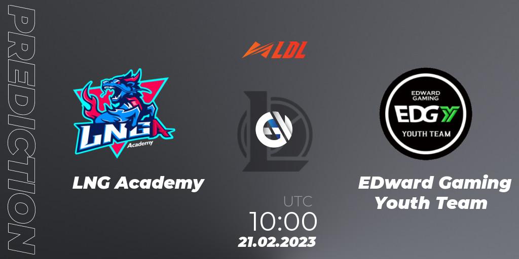LNG Academy vs EDward Gaming Youth Team: Match Prediction. 21.02.2023 at 12:15, LoL, LDL 2023 - Regular Season