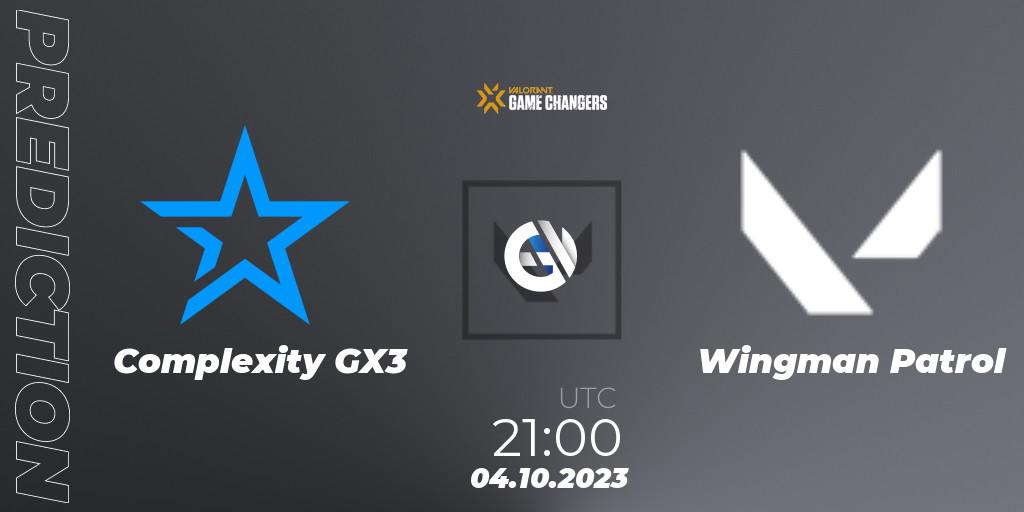 Complexity GX3 vs Wingman Patrol: Match Prediction. 04.10.2023 at 21:00, VALORANT, VCT 2023: Game Changers North America Series S3