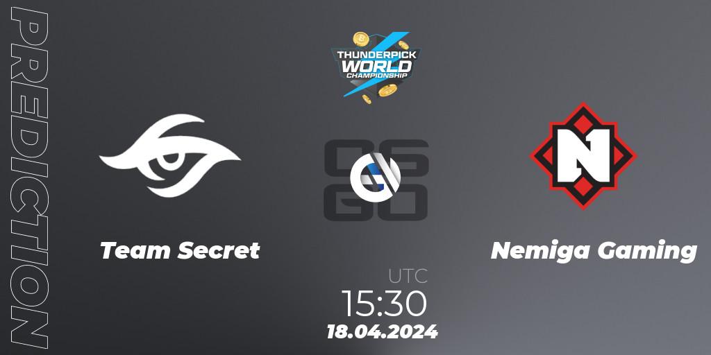 Team Secret vs Nemiga Gaming: Match Prediction. 18.04.24, CS2 (CS:GO), Thunderpick World Championship 2024: European Series #1