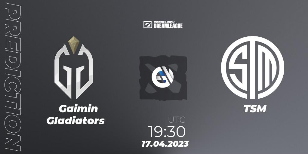 Gaimin Gladiators vs TSM: Match Prediction. 17.04.2023 at 19:25, Dota 2, DreamLeague Season 19 - Group Stage 2