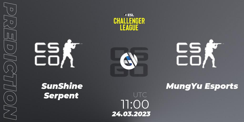 SunShine Serpent vs MungYu Esports: Match Prediction. 24.03.2023 at 11:00, Counter-Strike (CS2), ESL Challenger League Season 44 Relegation: Asia-Pacific
