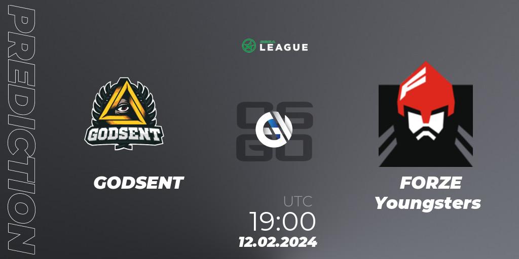 GODSENT vs FORZE Youngsters: Match Prediction. 12.02.2024 at 19:00, Counter-Strike (CS2), ESEA Season 48: Advanced Division - Europe