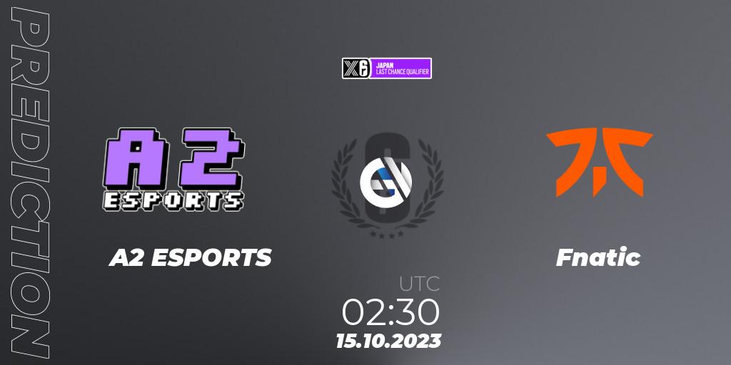 A2 ESPORTS vs Fnatic: Match Prediction. 15.10.2023 at 02:30, Rainbow Six, Japan League 2023 - Stage 2 - Last Chance Qualifiers