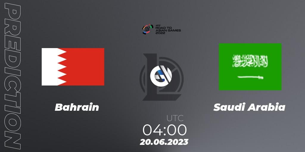 Bahrain vs Saudi Arabia: Match Prediction. 20.06.2023 at 04:00, LoL, 2022 AESF Road to Asian Games - West Asia