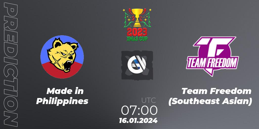 Made in Philippines vs Team Freedom (Southeast Asian): Match Prediction. 16.01.2024 at 07:15, Dota 2, Xmas Cup 2023