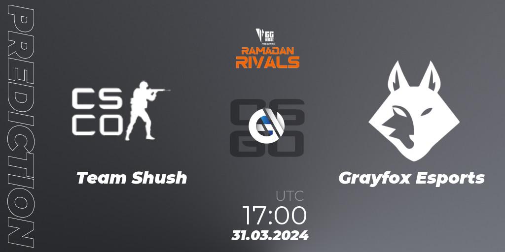 Team Shush vs Grayfox Esports: Match Prediction. 31.03.2024 at 17:00, Counter-Strike (CS2), GG League Ramadan Rivals 2024: Open Qualifier #3