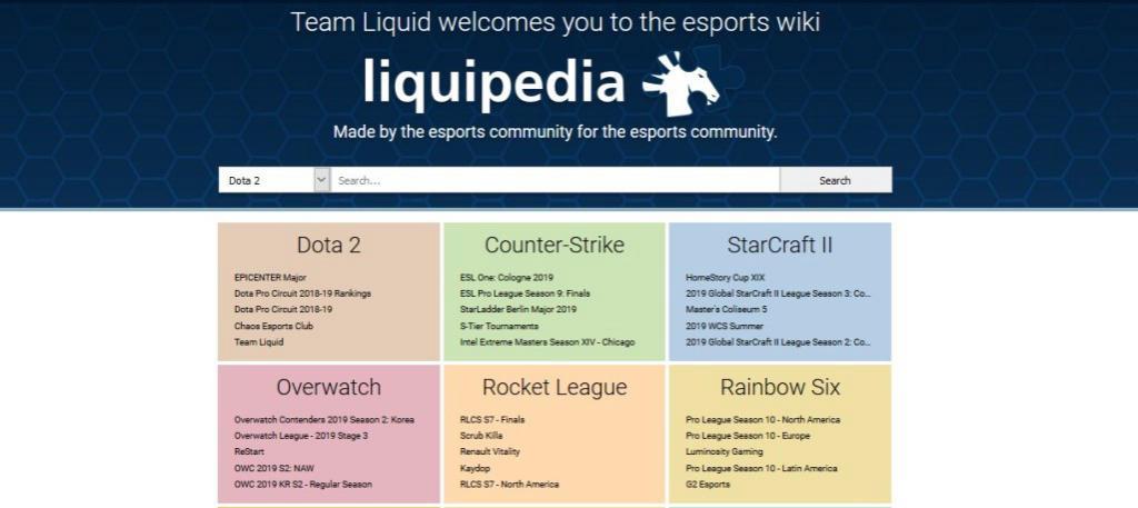 Nettsted liquipedia.net - navigatøren i esports verden