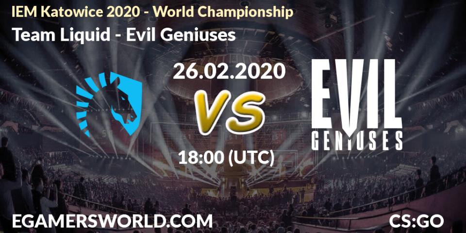 Team Liquid vs Evil Geniuses: Match Prediction. 26.02.20, CS2 (CS:GO), IEM Katowice 2020 