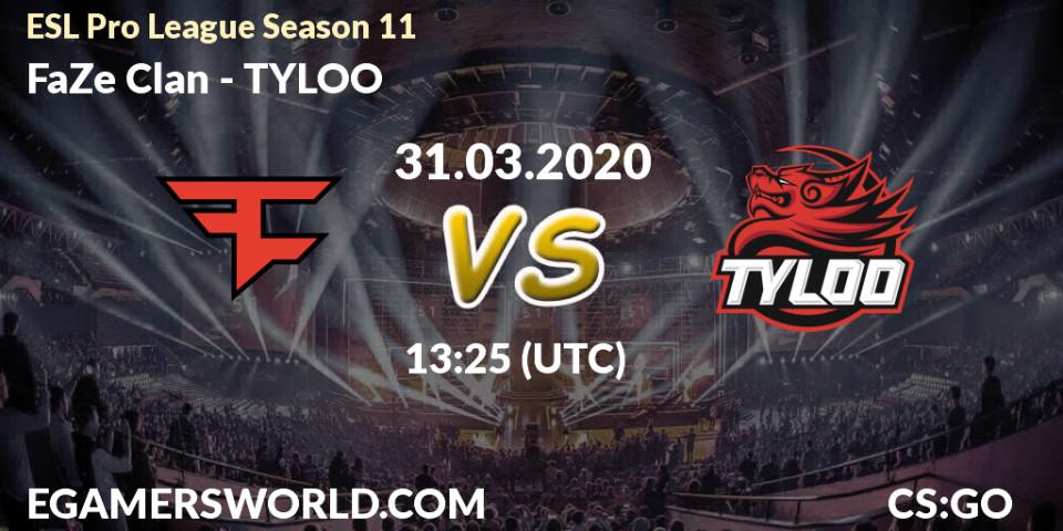 FaZe Clan vs TYLOO: Match Prediction. 26.03.20, CS2 (CS:GO), ESL Pro League Season 11: Europe
