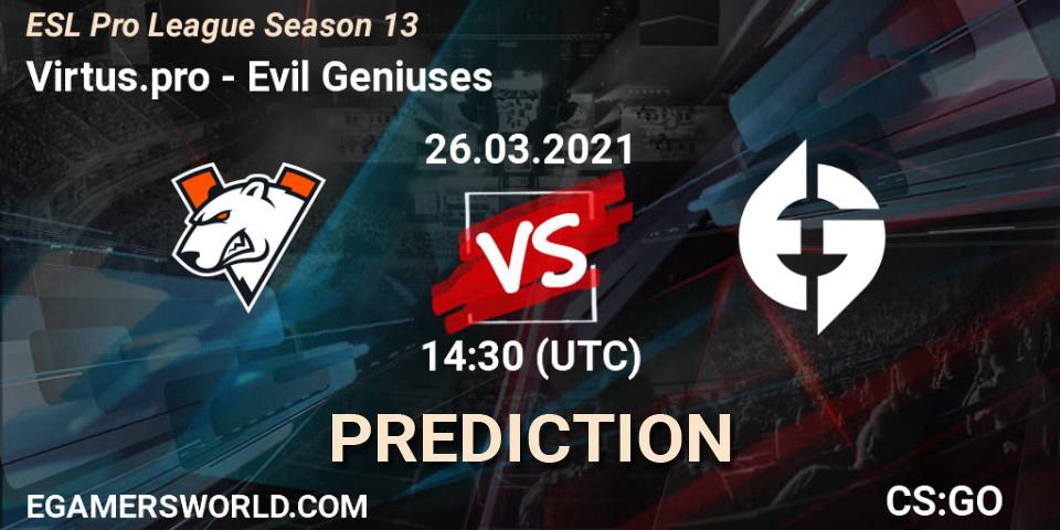 Virtus.pro vs Evil Geniuses: Match Prediction. 26.03.21, CS2 (CS:GO), ESL Pro League Season 13