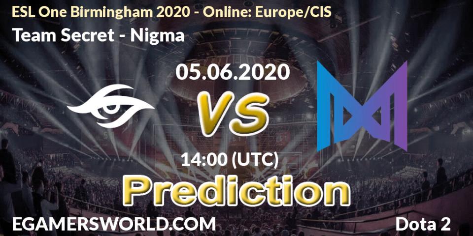 Team Secret vs Nigma: Match Prediction. 05.06.20, Dota 2, ESL One Birmingham 2020 - Online: Europe/CIS