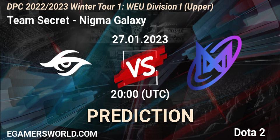 Team Secret vs Nigma Galaxy: Match Prediction. 27.01.23, Dota 2, DPC 2022/2023 Winter Tour 1: WEU Division I (Upper)