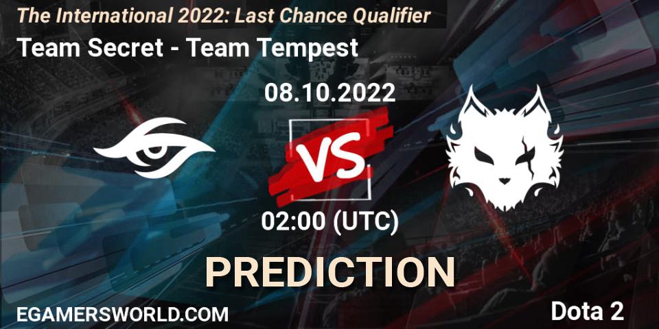 Team Secret vs Team Tempest: Match Prediction. 08.10.22, Dota 2, The International 2022: Last Chance Qualifier