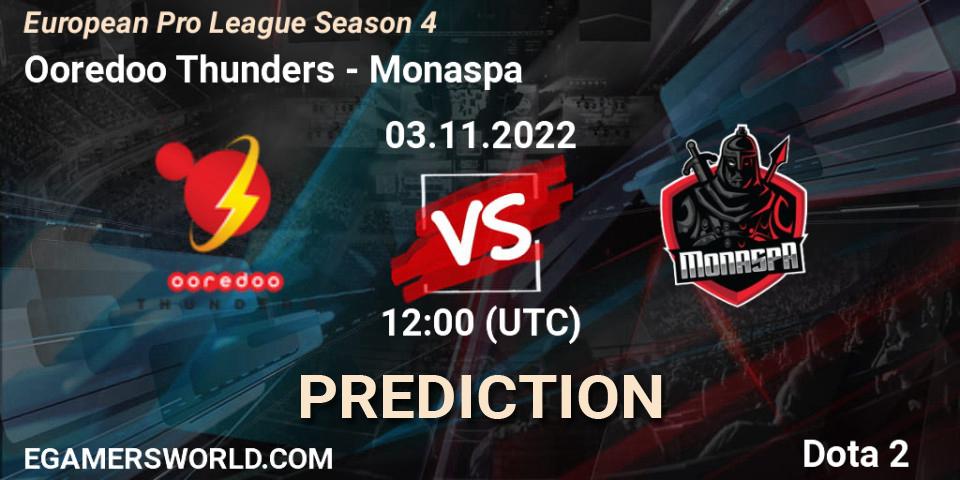 Ooredoo Thunders vs Monaspa: Match Prediction. 12.11.22, Dota 2, European Pro League Season 4