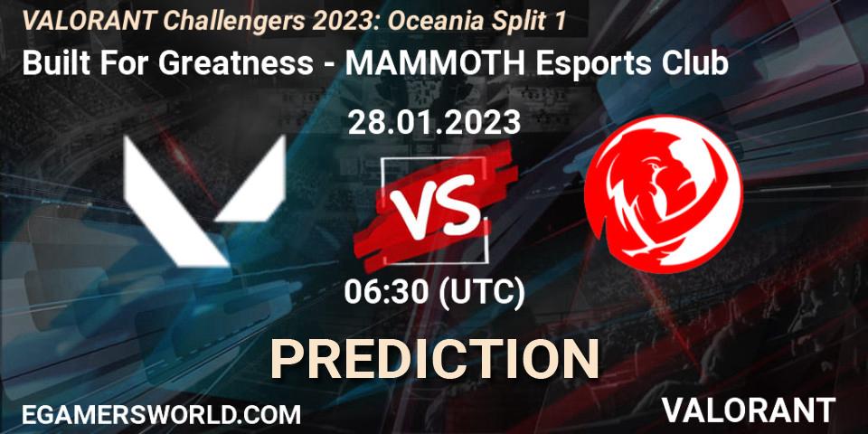 Built For Greatness vs MAMMOTH Esports Club: Match Prediction. 28.01.23, VALORANT, VALORANT Challengers 2023: Oceania Split 1