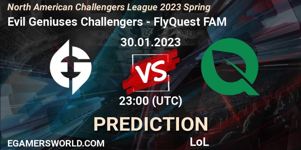 Evil Geniuses Challengers vs FlyQuest FAM: Match Prediction. 30.01.23, LoL, NACL 2023 Spring - Group Stage