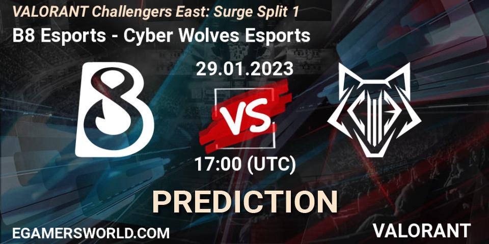 B8 Esports vs Cyber Wolves Esports: Match Prediction. 29.01.23, VALORANT, VALORANT Challengers 2023 East: Surge Split 1