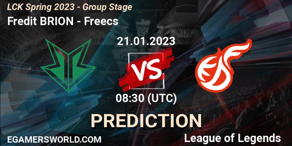Fredit BRION vs Freecs: Match Prediction. 21.01.23, LoL, LCK Spring 2023 - Group Stage
