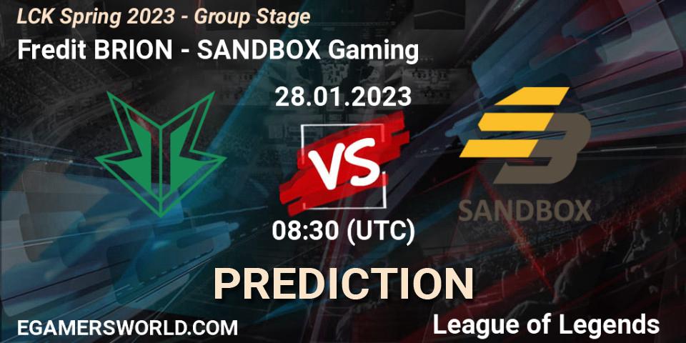 Fredit BRION vs SANDBOX Gaming: Match Prediction. 28.01.23, LoL, LCK Spring 2023 - Group Stage