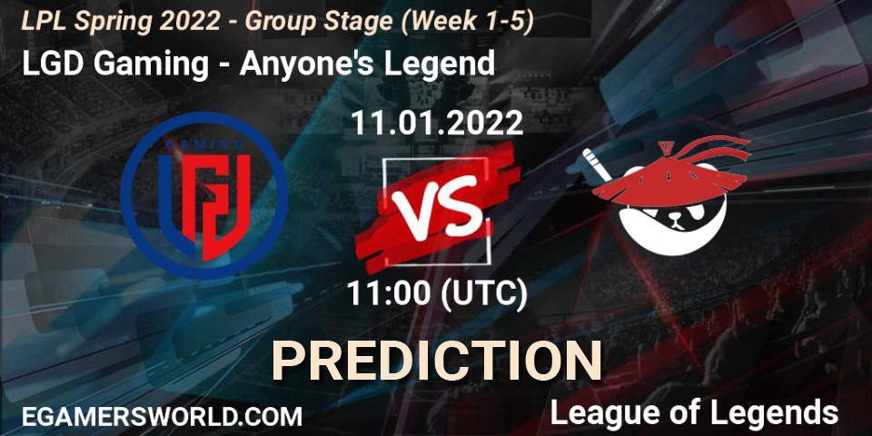 LGD Gaming vs Anyone's Legend: Match Prediction. 11.01.22, LoL, LPL Spring 2022 - Group Stage (Week 1-5)
