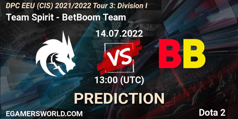Team Spirit vs BetBoom Team: Match Prediction. 14.07.22, Dota 2, DPC EEU (CIS) 2021/2022 Tour 3: Division I