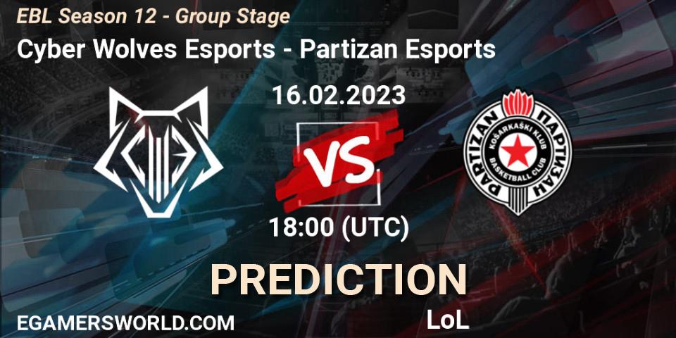 Cyber Wolves Esports vs Partizan Esports: Match Prediction. 16.02.23, LoL, EBL Season 12 - Group Stage