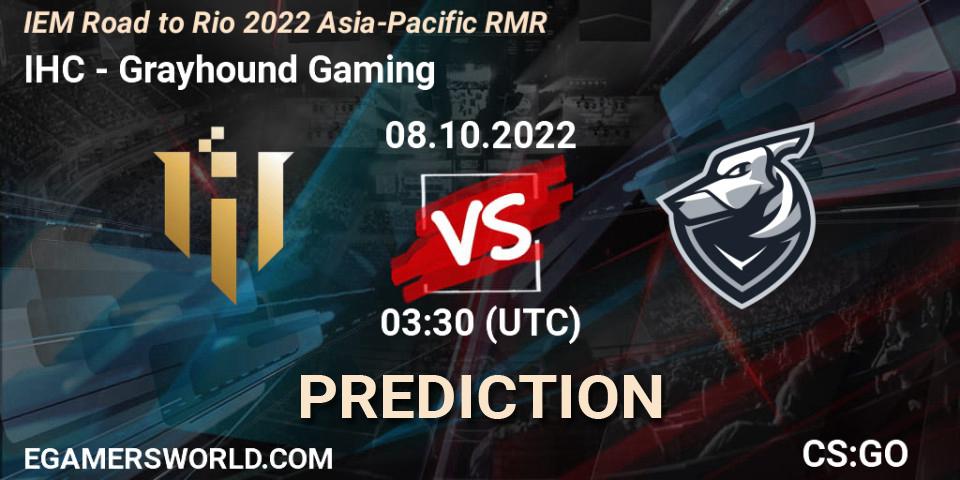 IHC vs Grayhound Gaming: Match Prediction. 08.10.22, CS2 (CS:GO), IEM Road to Rio 2022 Asia-Pacific RMR