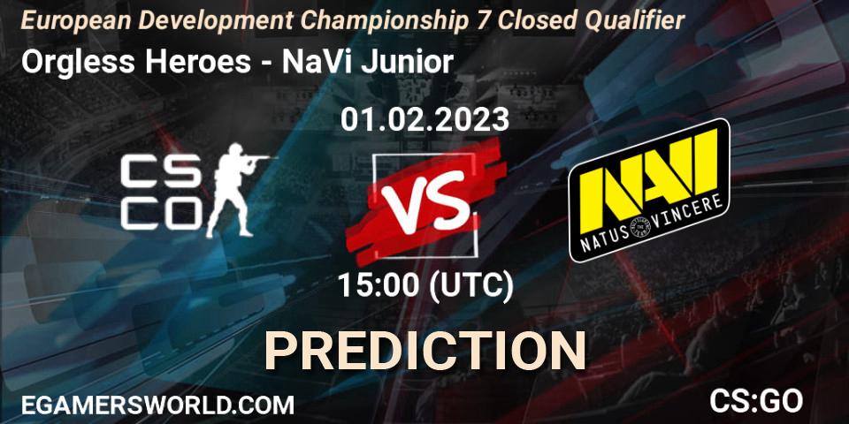 Orgless Heroes vs NaVi Junior: Match Prediction. 01.02.23, CS2 (CS:GO), European Development Championship 7 Closed Qualifier