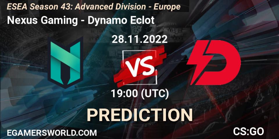 Nexus Gaming vs Dynamo Eclot: Match Prediction. 28.11.22, CS2 (CS:GO), ESEA Season 43: Advanced Division - Europe