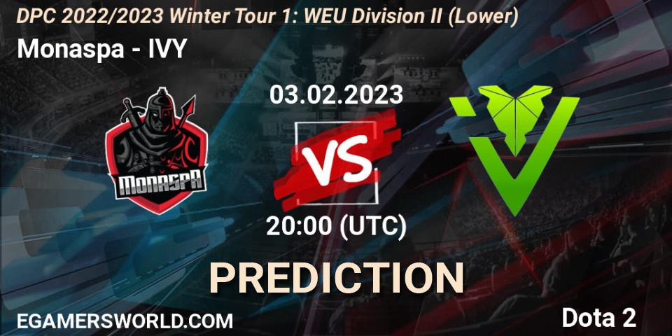 Monaspa vs IVY: Match Prediction. 03.02.23, Dota 2, DPC 2022/2023 Winter Tour 1: WEU Division II (Lower)