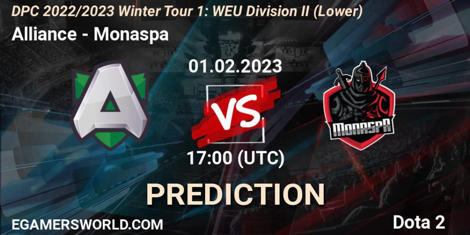 Alliance vs Monaspa: Match Prediction. 01.02.23, Dota 2, DPC 2022/2023 Winter Tour 1: WEU Division II (Lower)