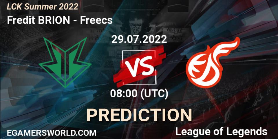 Fredit BRION vs Freecs: Match Prediction. 29.07.22, LoL, LCK Summer 2022
