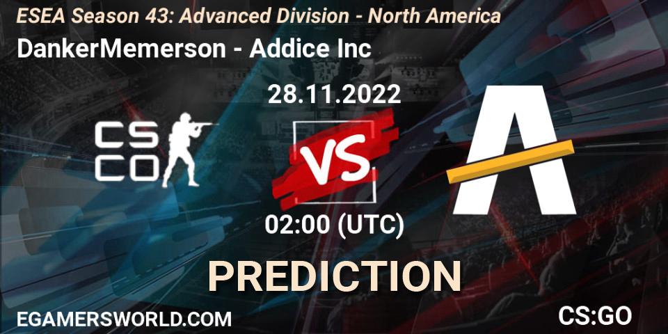 DankerMemerson vs Addice Inc: Match Prediction. 28.11.22, CS2 (CS:GO), ESEA Season 43: Advanced Division - North America