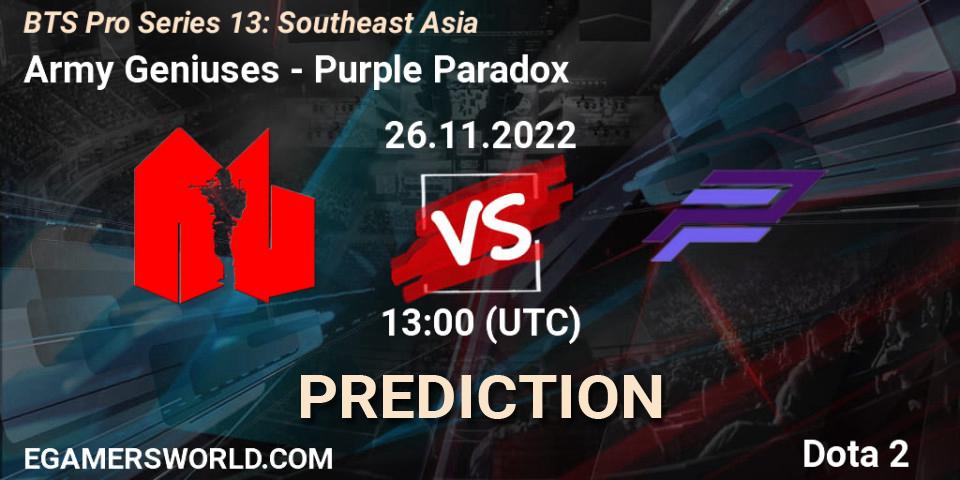 Army Geniuses vs Purple Paradox: Match Prediction. 29.11.22, Dota 2, BTS Pro Series 13: Southeast Asia