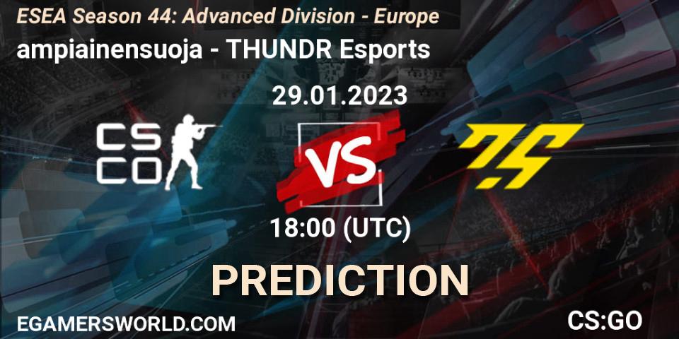 ampiainensuoja vs THUNDR Esports: Match Prediction. 29.01.23, CS2 (CS:GO), ESEA Season 44: Advanced Division - Europe
