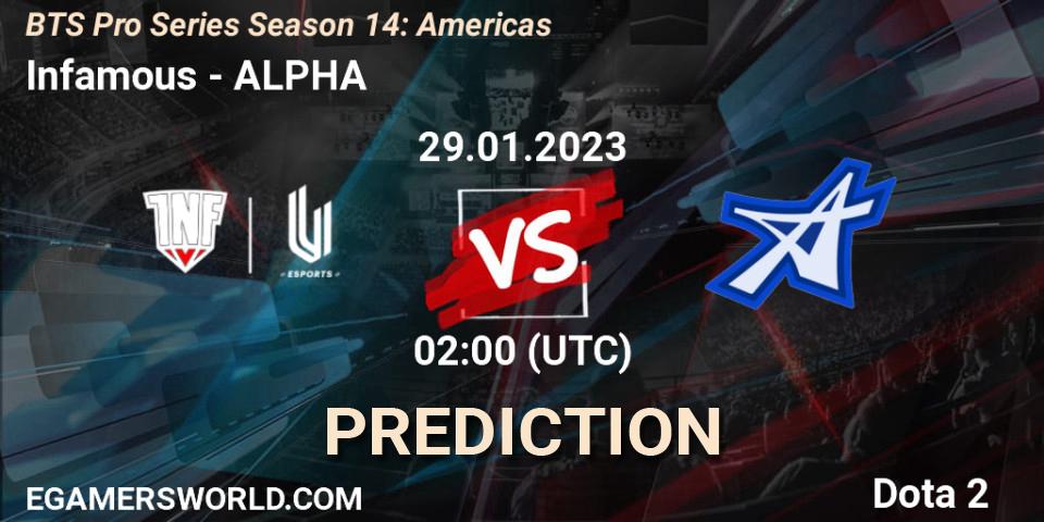 Infamous vs ALPHA: Match Prediction. 29.01.23, Dota 2, BTS Pro Series Season 14: Americas