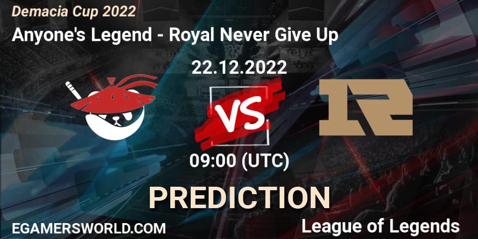 Anyone's Legend vs Royal Never Give Up: Match Prediction. 22.12.22, LoL, Demacia Cup 2022
