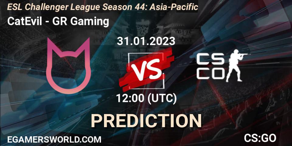 CatEvil vs GR Gaming: Match Prediction. 31.01.23, CS2 (CS:GO), ESL Challenger League Season 44: Asia-Pacific