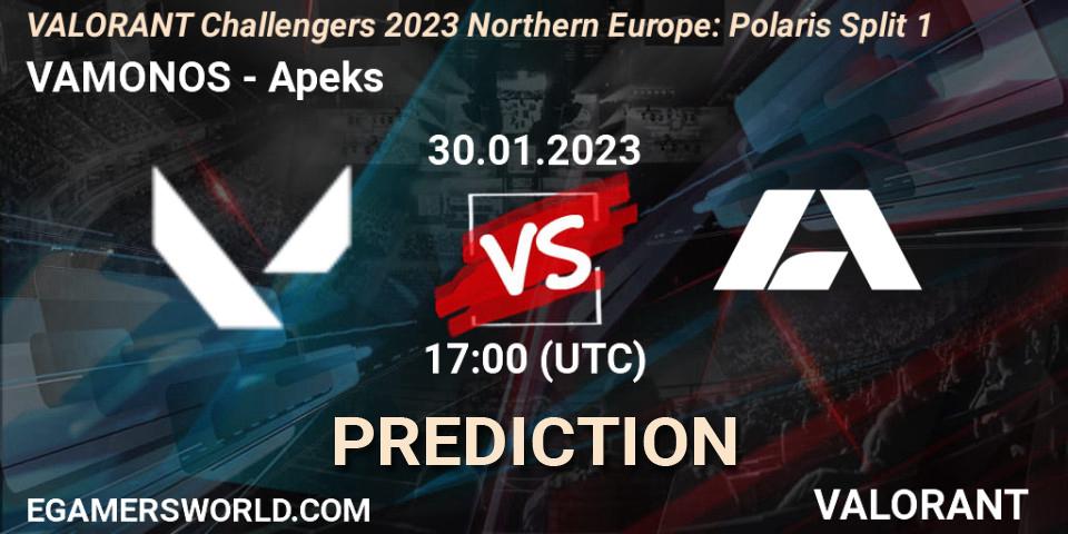 VAMONOS vs Apeks: Match Prediction. 30.01.23, VALORANT, VALORANT Challengers 2023 Northern Europe: Polaris Split 1