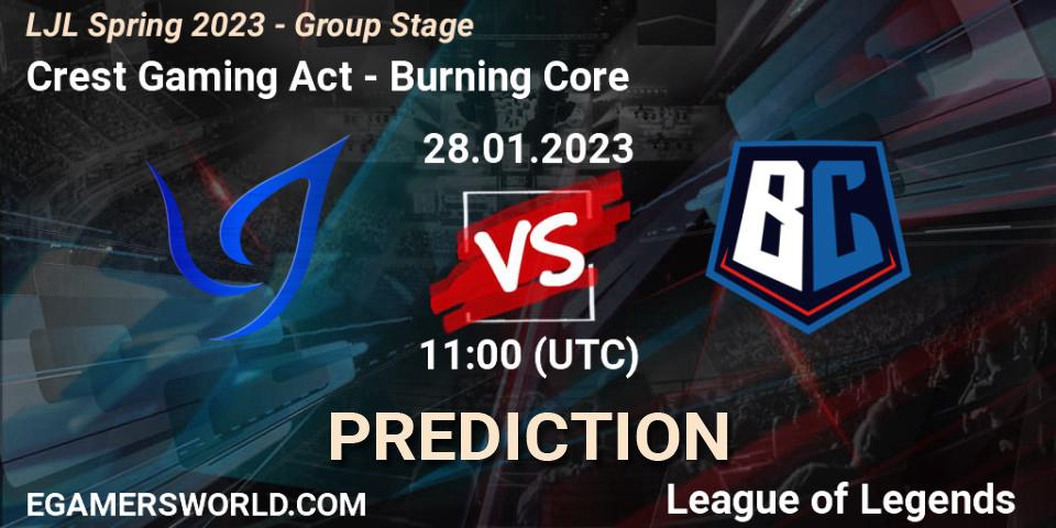 Crest Gaming Act vs Burning Core: Match Prediction. 28.01.23, LoL, LJL Spring 2023 - Group Stage