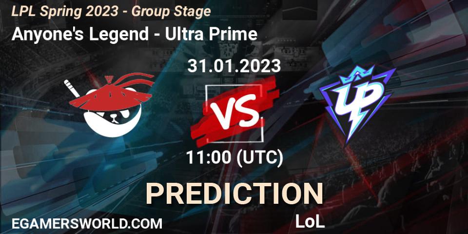 Anyone's Legend vs Ultra Prime: Match Prediction. 31.01.23, LoL, LPL Spring 2023 - Group Stage