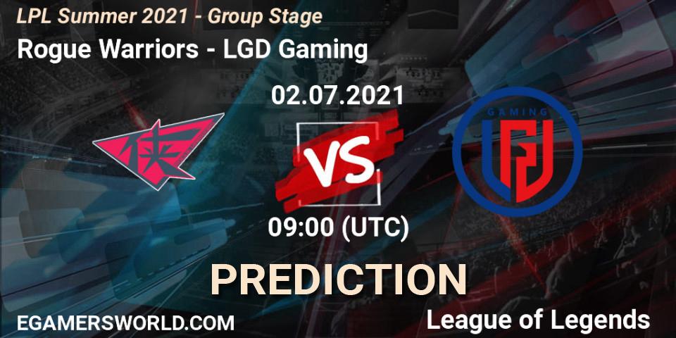 Rogue Warriors vs LGD Gaming: Match Prediction. 02.07.21, LoL, LPL Summer 2021 - Group Stage