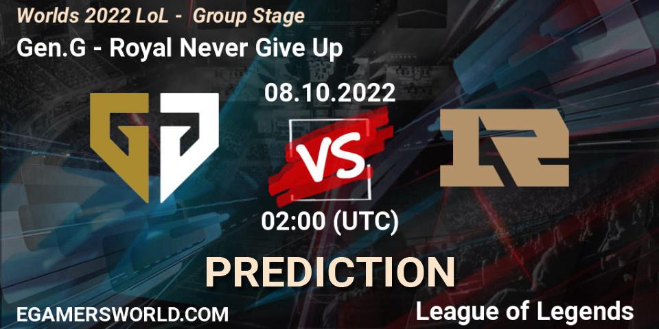 Gen.G vs Royal Never Give Up: Match Prediction. 08.10.22, LoL, Worlds 2022 LoL - Group Stage